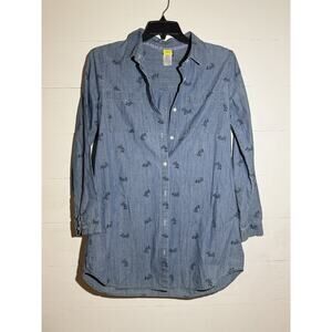 Vtg Disney Mickey Mouse Denim dress size small long sleeve button down womens
